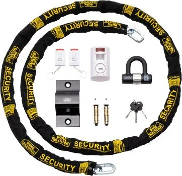 Burg-Wachter garage security kit with 3m chain, U-lock, ground anchor and PIR alarm UK 2026