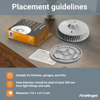 FireAngel FA6720R Heat Alarm Detector for Kitchen with 10 Year Battery FireAngel FA6720-R heat alarm 10-year battery BS 5446-2 for garage or charging area UK 2026