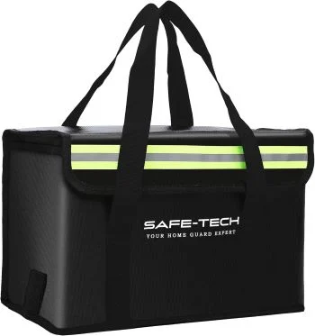 SAFE-TECH Laboratory Tested Lithium Battery Bag SAFE-TECH lithium battery fire containment bag SGS 800C for e-bike battery UK 2026